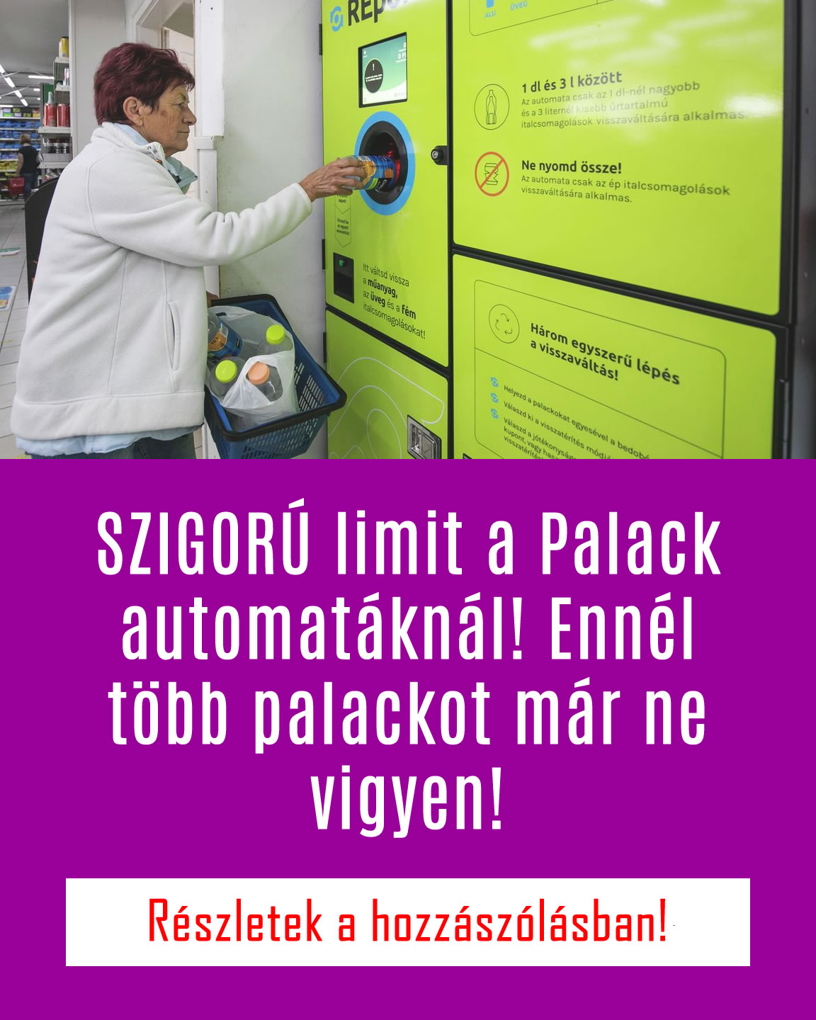 SZIGORÚ limit a Palack automatáknál! Ennél több palackot már ne vigyen!