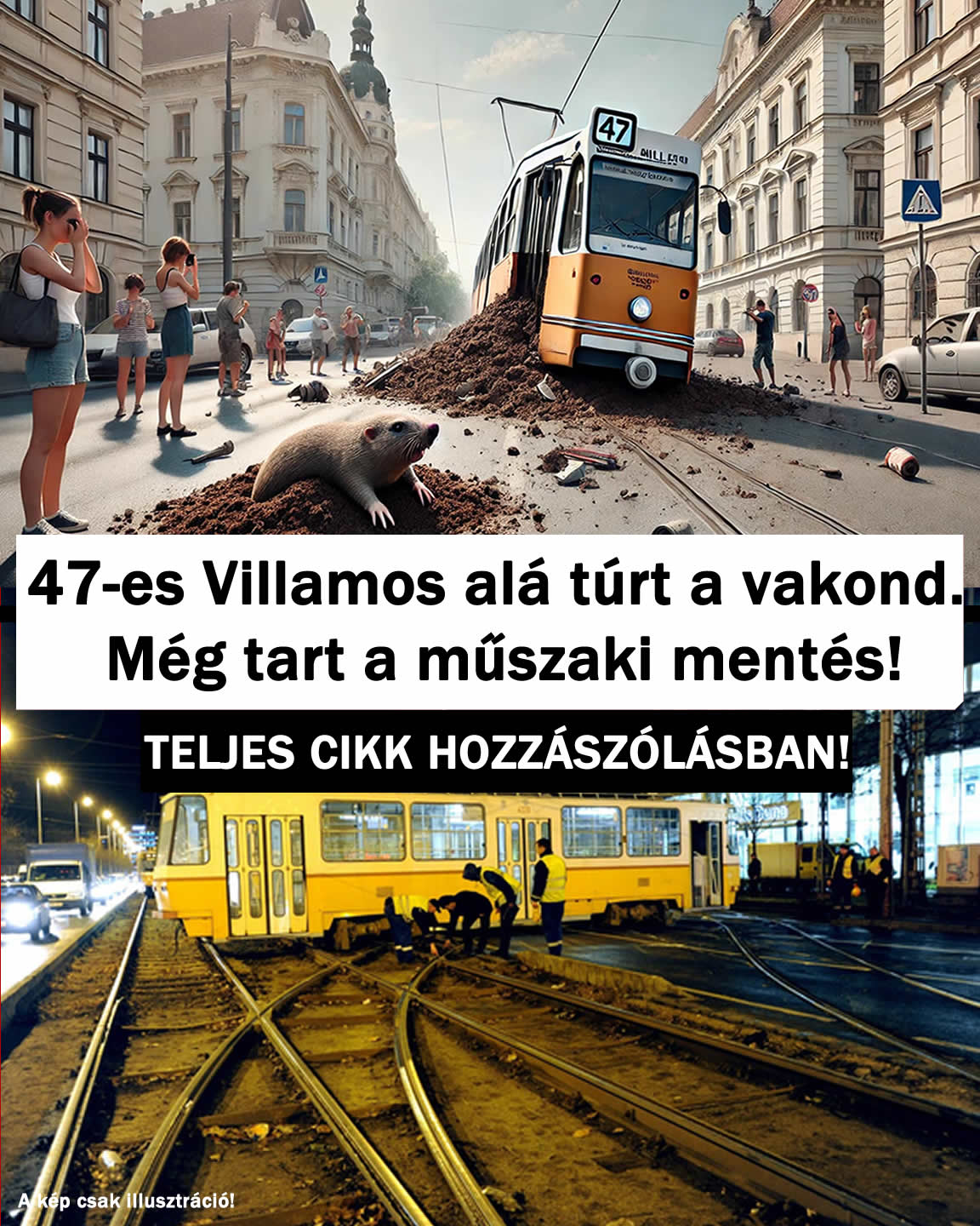 47-es Villamos alá túrt a vakond. Még tart a műszaki mentés!