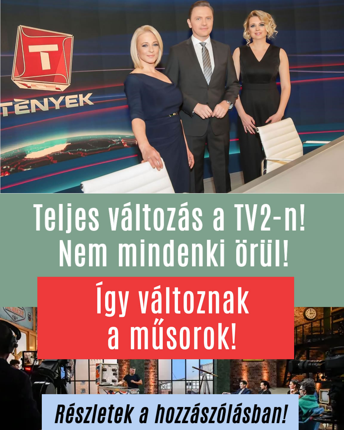 Teljes változás a TV2-őn! Nem mindenki örül!