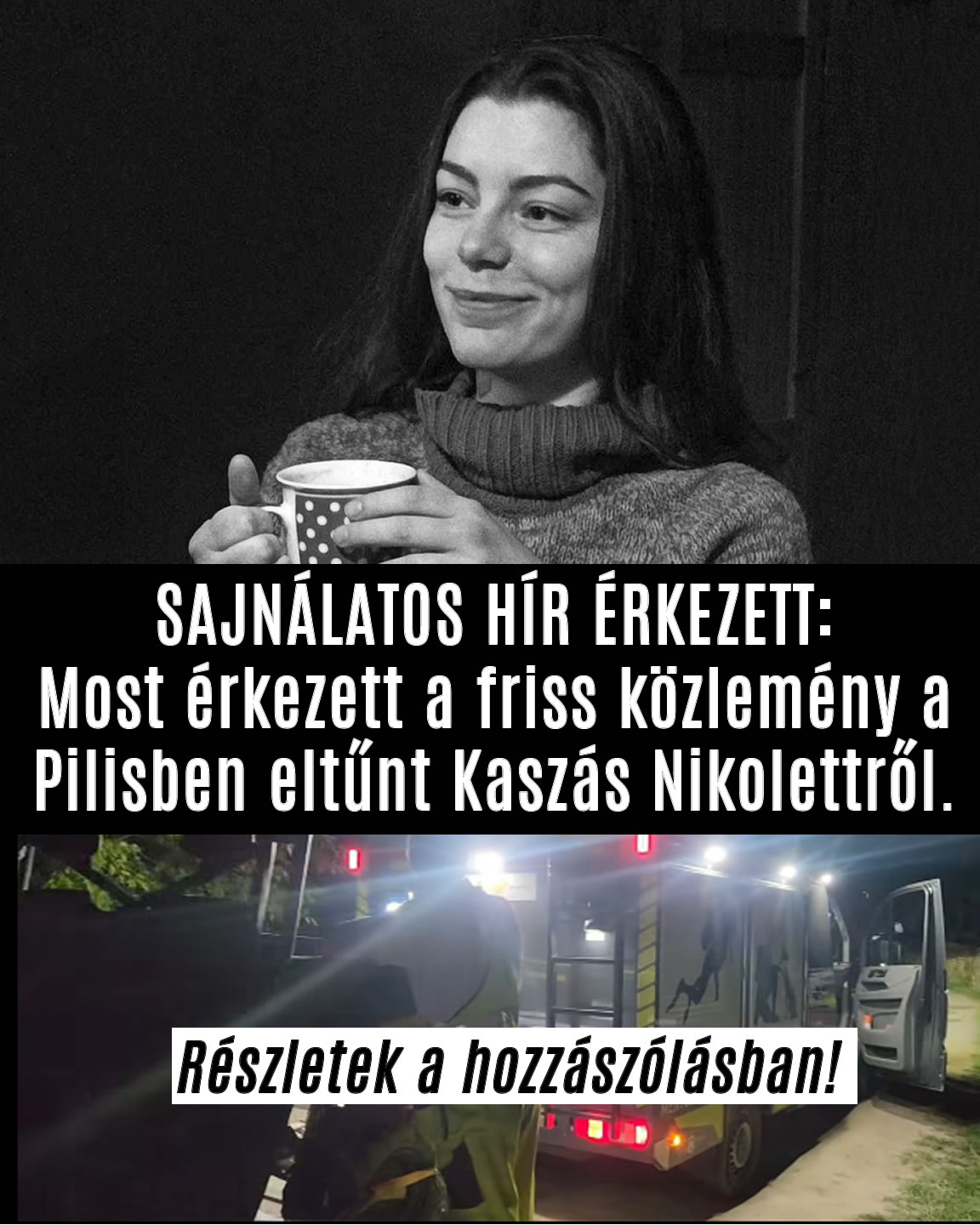 Most érkezett a friss közlemény a Pilisben eltűnt Kaszás Nikolettről.