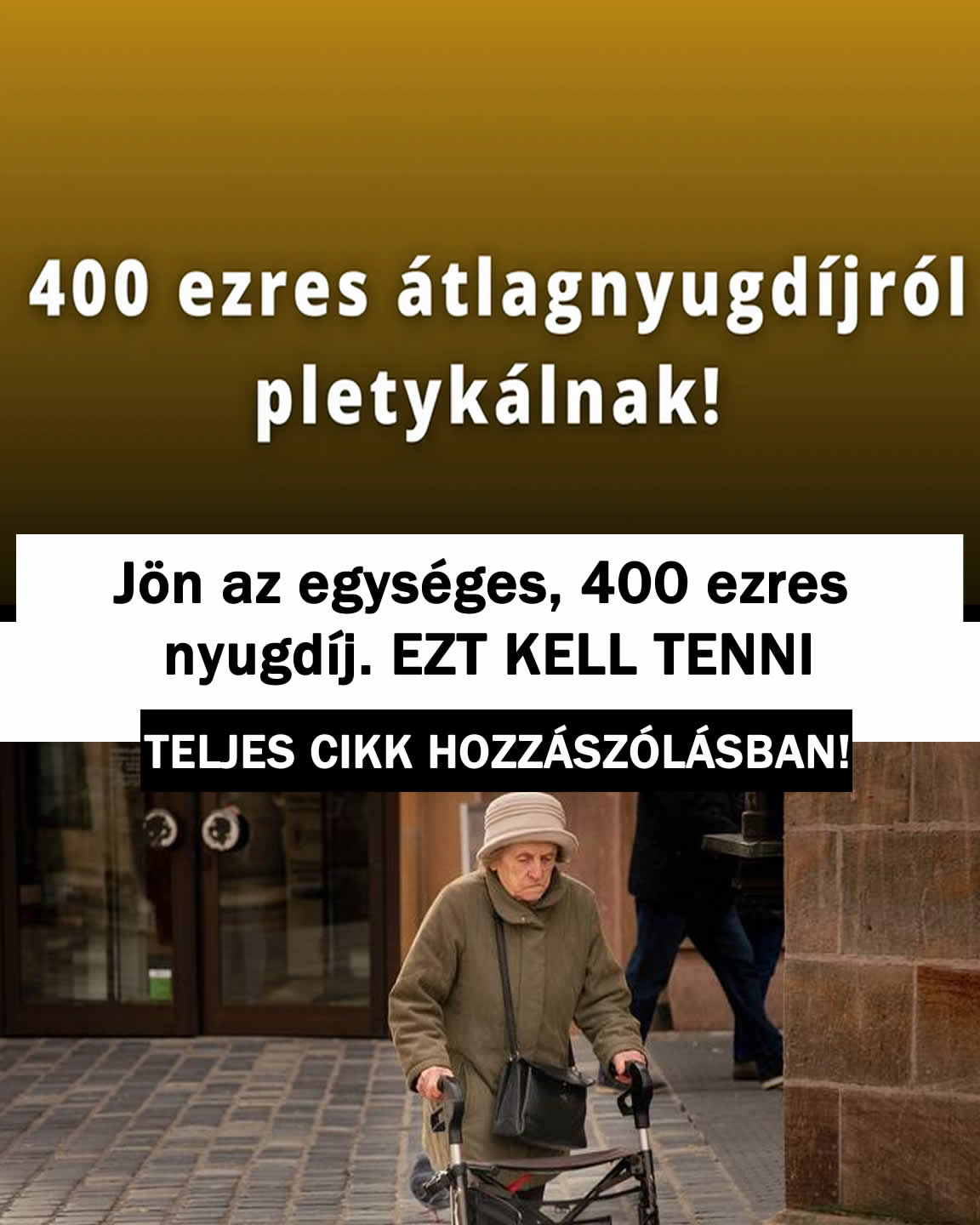 Jön az egységes, 400 ezres nyugdíj. EZT KELL